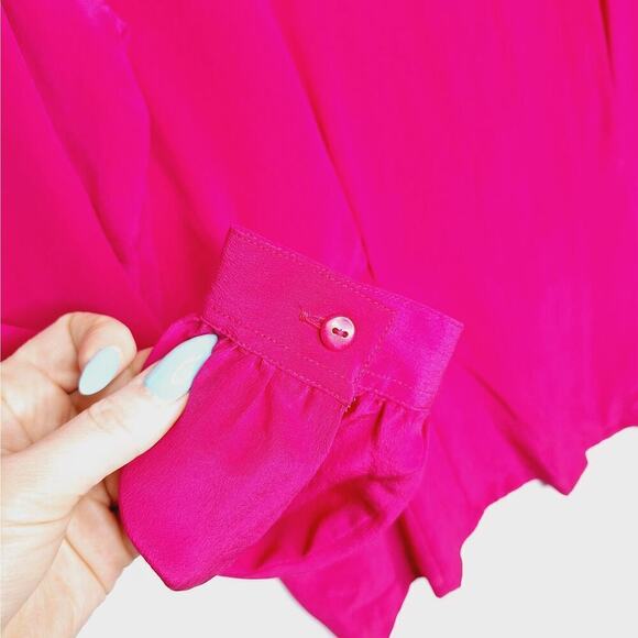 Vintage 90s Laura & Jayne 100% Silk Blouse Top Bow Peter Pan Collar Fuchsia 10 - Picture 10 of 11